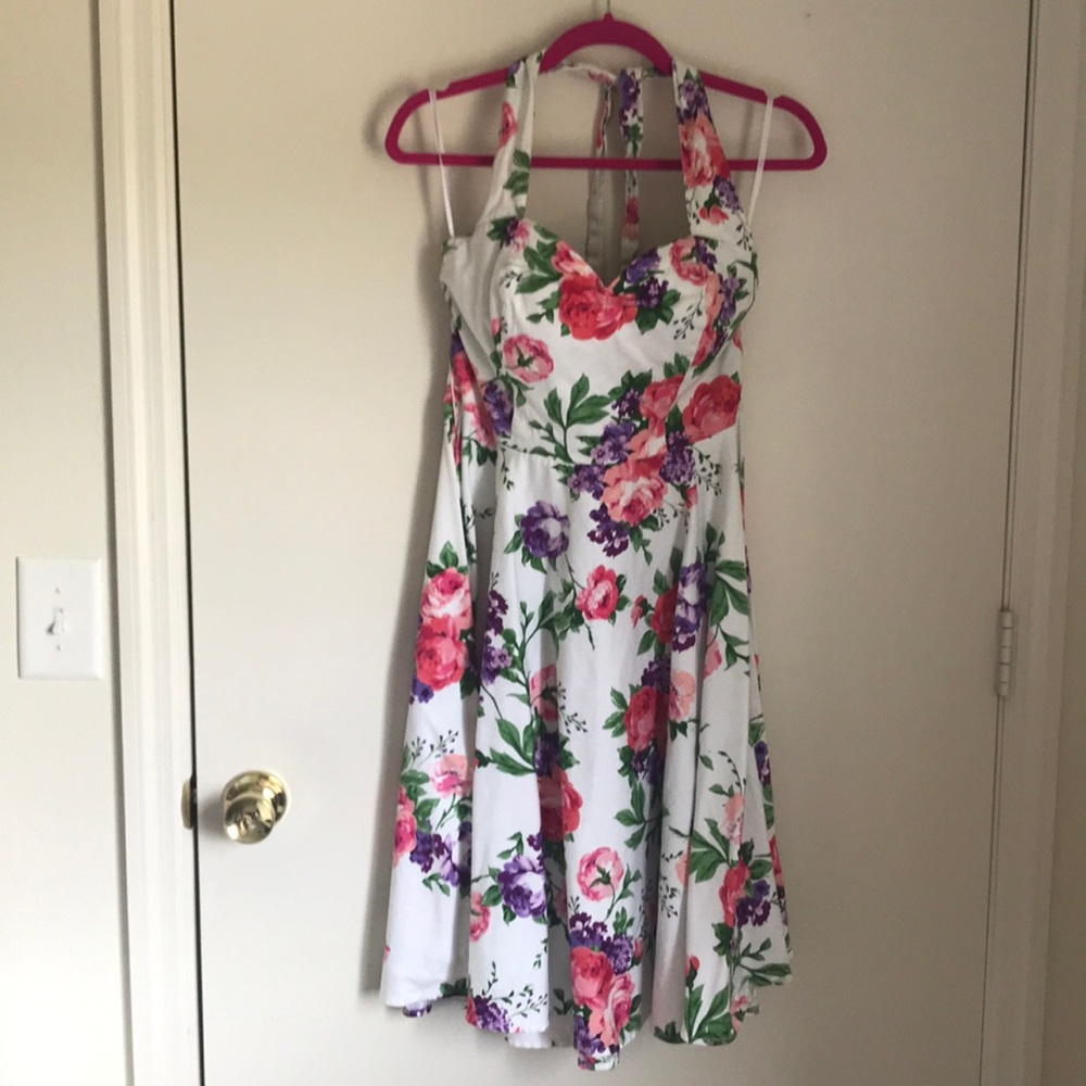 Lovely white floral halter dress - Like new!